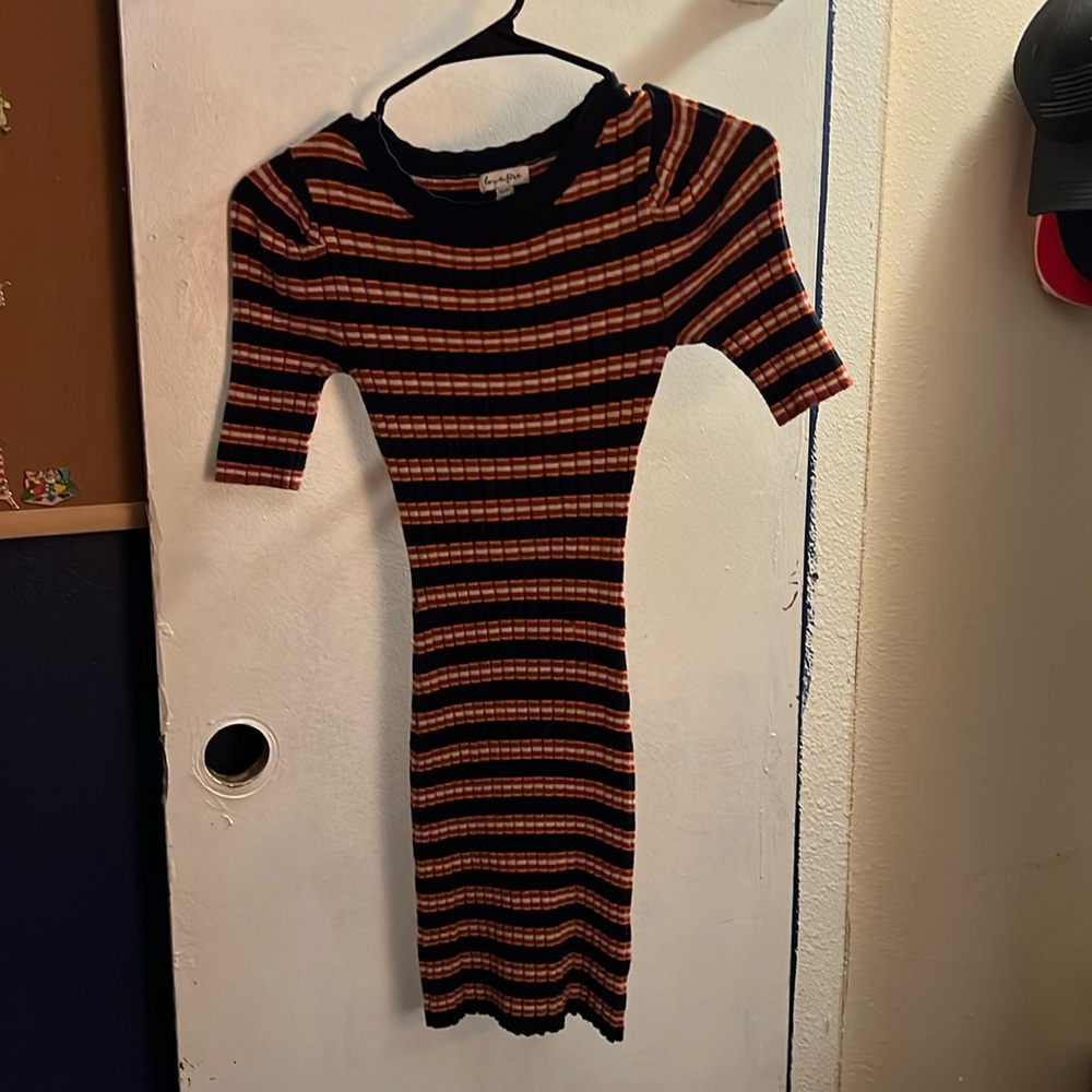 Short sleeved striped sweater dress